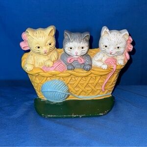 Vintage Cast Iron Three Kittens Door Stop